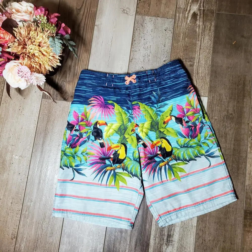 Wonder Nation Boys Blue Toucan Swim Trunks Size Large 10-12